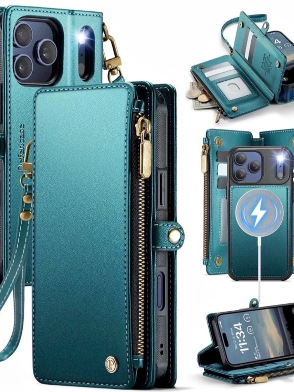 Defencase for iPhone 17 Pro Case Wallet Compatible with Magsafe, Blue Green